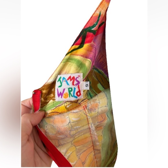 VTG 90s Jams World Hawaiian Watercolor Tropical Fruit Print Sheath Dress Small - Picture 6 of 8